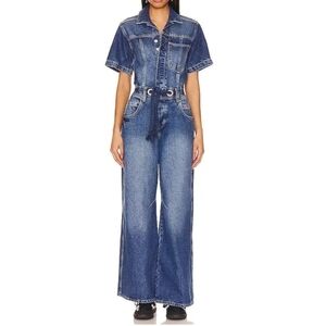 Free People We The Free Edison Wide Leg Coverall Size Medium NWT Cape Blue